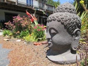 Buddha head in the flowers